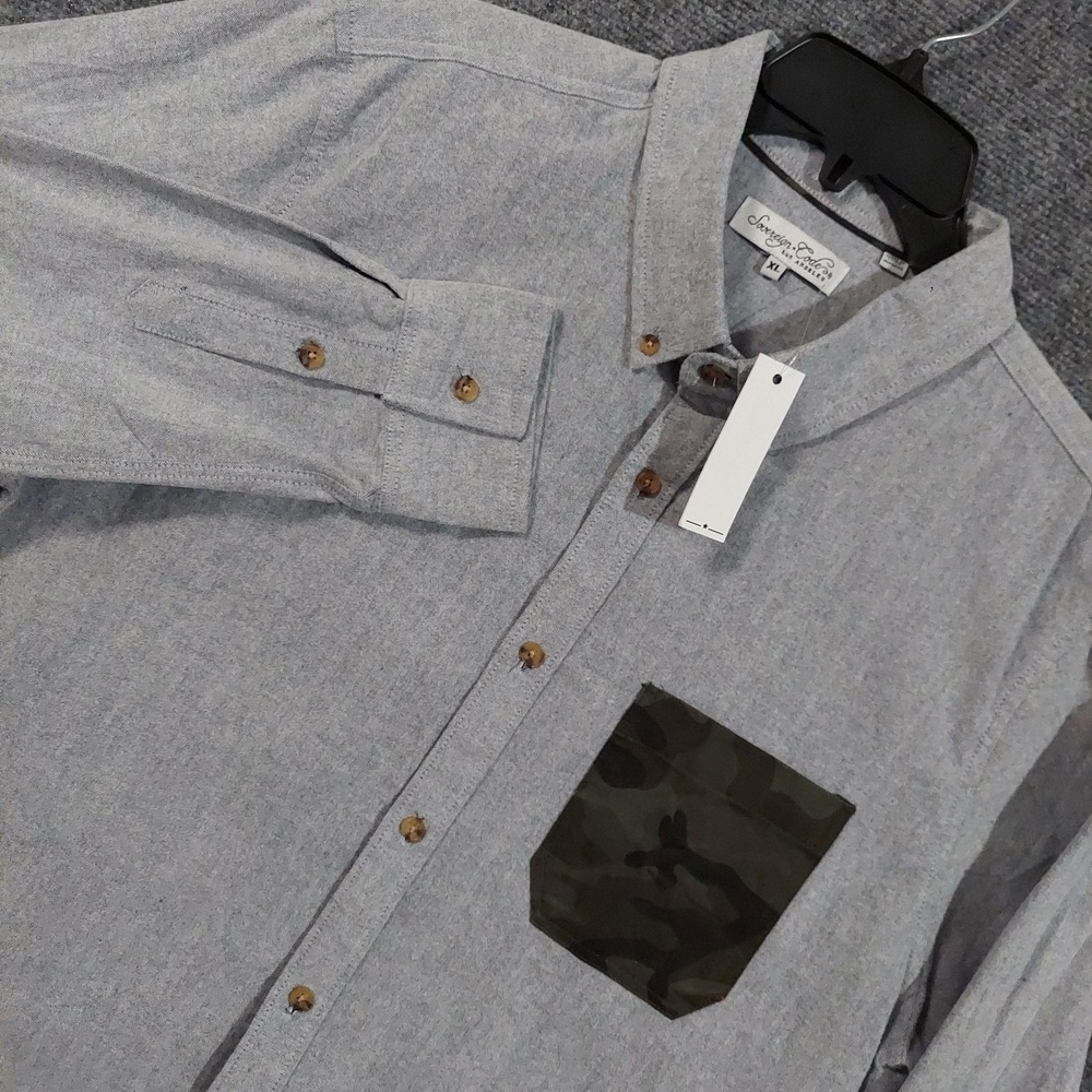 Sovereign Code Shirt Mens XL Gray MAPS Camo Pocket Button Up Cotton Casual W1828